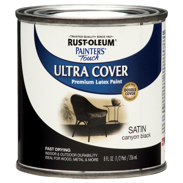 Rust-Oleum Interior/Exterior Paint, Satin, Canyon Black, 1/2 Pint 267249 - main
